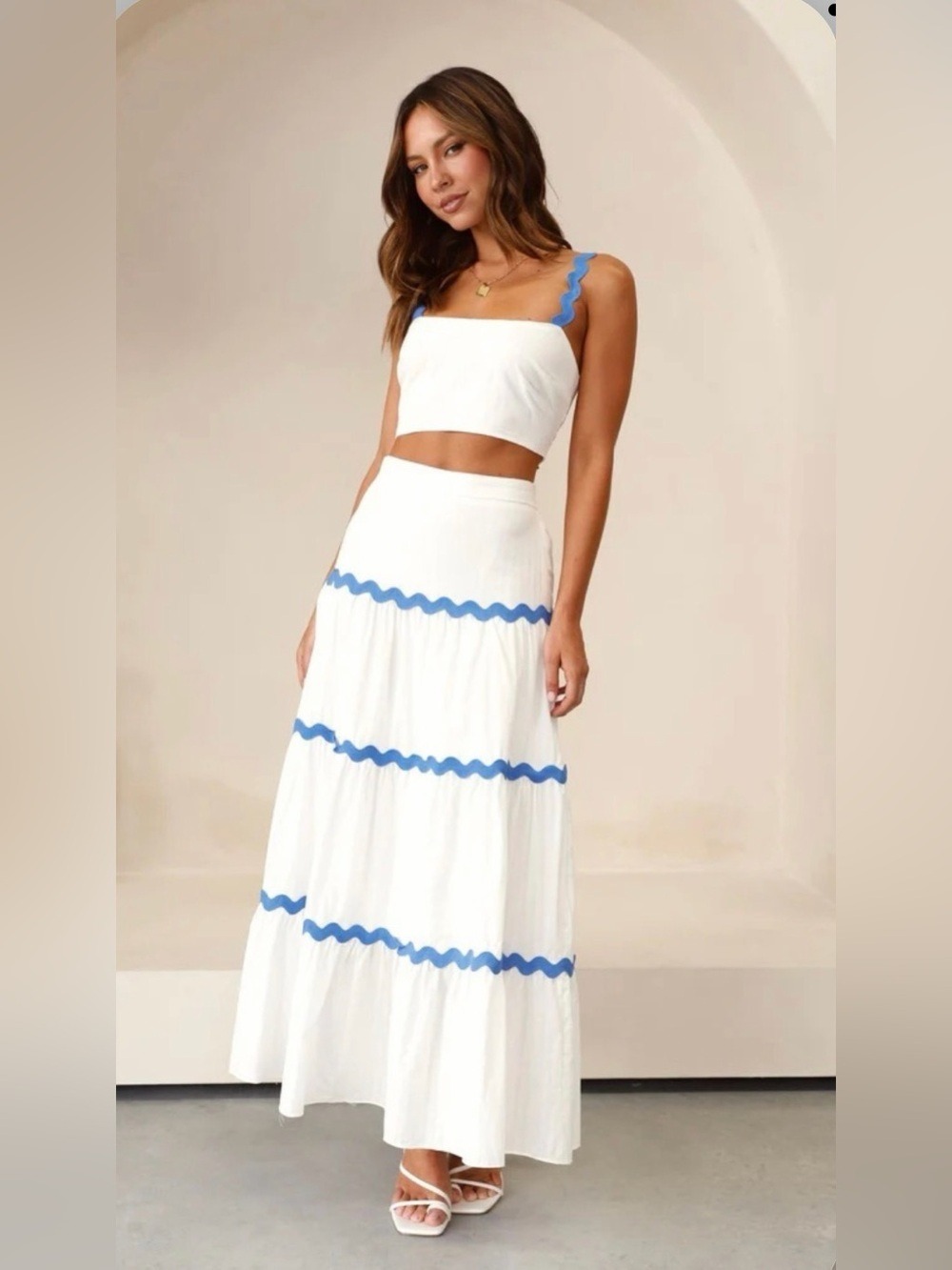 Endless Moon Ric Rac Maxi Skirt Set White and black